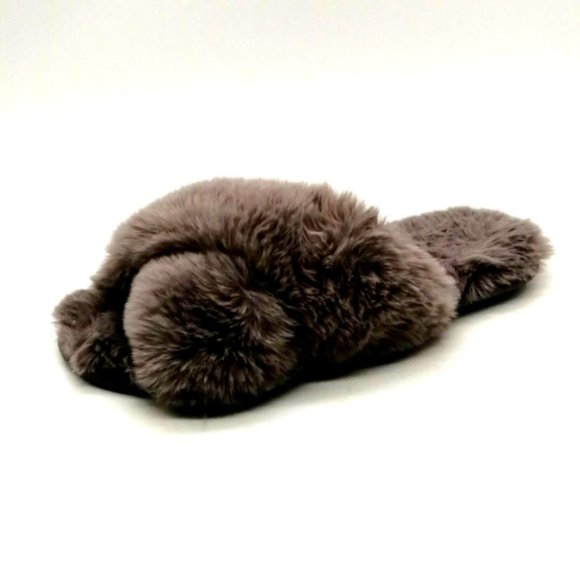 Loft Womens Flat Heel Slide Slipper Cushioned Grey Faux Fur Sz M 7-8 - Picture 1 of 9